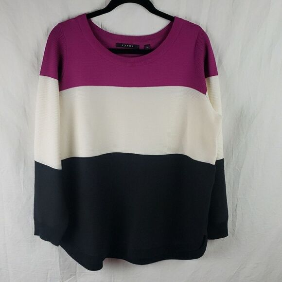 Cyrus Women's 1X Purple White & Black Colorblock Sweater - Picture 1 of 7